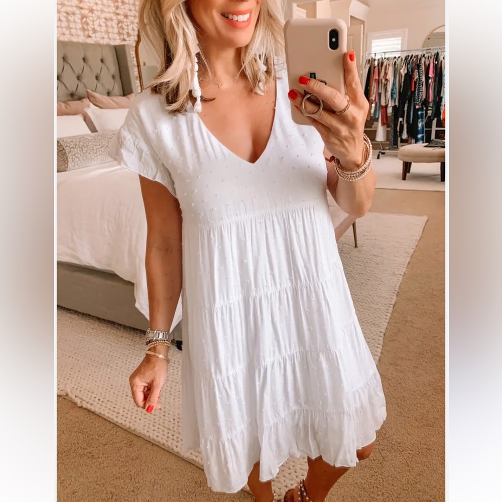 Urban Outfitters White Ruffled Babydoll Dress. Size S-P